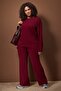 Bordo Fitilli Bisiklet Yaka Triko Kazak Pantolon Takım TBBAW23CP00044 - 2