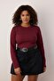 Ekru-Bordo 2'li Paket Crop Kaşkorse Örme Büyük Beden Bluz TBBAW26AF00055 - 2
