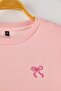 Pink Cotton Heart Printed Thick/Inside Fleece Regular Knitted Girl's Sweatshirt Tkdaw26Sw00023 - 4
