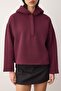 Mürdüm Kalın İçi Polarlı Yarım Pat Fermuarlı Oversize Kapüşonlu Örme Sweatshirt TWOAW26SW00060 - 9
