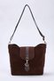 Dark Brown Suede Buckle Detailed Women's Midi Tote Shoulder Bag Takaw26Oc00063 - 5