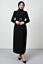 Feather Detail Hijab Dress Black - 5