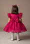 Fuchsia Ruffled Bow Pearl Detail Wedding Dress Evening Dress - 2