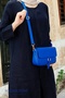 Original Women's Blue Crossbody Adjustable Strap Lined Leather Baguette Daily Shoulder Bag with Card Holder - 6