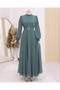 Hijab Dress with Belt and Stones on the Front - Mint - 6