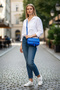 Original Women's Blue Crossbody Adjustable Strap Lined Leather Baguette Daily Shoulder Bag with Card Holder - 2