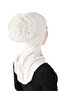 Large Hijab Bonnet with Button - Laced Neck Collar Bonnet - Cream - (St124), (Id 7812405) - 3