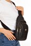 Vegan Leather Trendy Patterned Black Men's Handbag and Women's Cross Shoulder Chest Bag Set Gift Set - 3