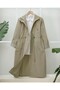 Tunnel Lace-Up Top Pocket Detailed Unlined Washable Organic Trench Coat - Mink - 3