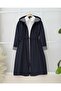 Trench Coat with Foldable Sleeves and Hood, Elastic Waist - Navy - 3