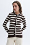 Women's Brown Fitted Striped Cardigan