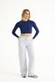 Women's Gray High-Waisted Winter Fleece-Lined Wide-Leg Sweatpants with Stitched Cuffs - 6