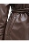 Leather Trenchcoat with Belt and Side Pockets - Brown - 3