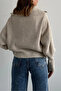 Women's Beige Turn-Down Collar Knit Cardigan - 3