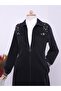 Long Denim Jacket with Pearl Shoulders and Ribbed Zipper Closure - 7