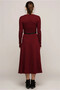 7372368 Long Dress with Flounces and Belt, Burgundy - 2