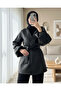 Balloon Sleeve Belted Leather Jacket -Black - 3