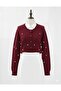 Buttoned Floral Detailed Soft Cardigan - Burgundy - 8