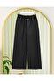 Wide Leg Sofia Linen Trousers with Elastic Waist and Lace Detail - Black - 4