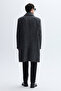 Men's Anthracite Jacquard Wool Blend Long Cashmere Coat - 2