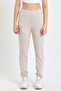 Women's Three Thread Knitted Sweatpants with Elastic Waist and Leg Legs Jogger Ecru - 3