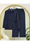 Cross-Buttoned, Side-Tied Wool Effect Suit - Navy - 4