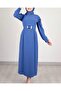 Watermelon Sleeve Buckle Belt Dress -Indigo - 4