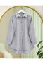 Long Buttoned Back Poplin Shirt - Light Gray - 6