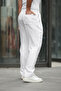 Men's Elastic Waist Loose White Linen Baggy Trousers - 3