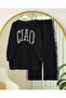 Three-Thread Sweat Suit with Leopard Print Detail on the Front - Black - 3