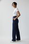 Navy Blue High Waist Wide Leg Palazzo Pants – Stretchy Textured Fabric, Wide Leg - 4