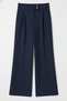 Navy Blue High Waist Wide Leg Palazzo Pants – Stretchy Textured Fabric, Wide Leg - 7
