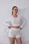 Women's Ecru Short T-Shirt Shorts Set |   Msc055-Ecru - 4
