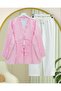 Linen Shirt with Ruffle Front and Sleeves - Pink - 5