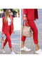 Women's Red Casual Unlined Satin Fabric Jacket Pants Set (RED) - 3