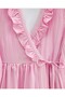 Ruffled Front Lace-Up Sleeve Elastic Kimono -Powder - 5