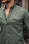 Slim Fit Snap Fastener Double Pocket Denim Shirt - 2