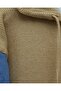 Hooded Sleeve Denim Detailed Kangaroo Pocket Knitwear Sweat -Mink - 6