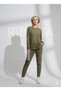 Unisex khaki Corded Fabric fleece-lined crew neck slim fit pocket set