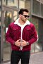 سترة رجالية من الفرو المخملي باللون الأحمر الداكن - 2