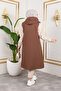 Hooded Quilted Brown Vest with Weapon Detail - 5