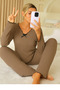 Long Sleeve Bow Detail Cotton Women's Pajama Set