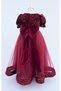 Burgundy Velvet Sequined Girl's Evening Dress - 5