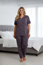 Women's Plus Size Curve Print Lapel Lace Buttoned Short Sleeve Bamboo Pajamas Set