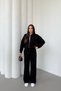 Women's Fleece-Lined Zipper Detailed Three Thread Cotton Winter Tracksuit Set Black
