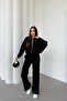 Women's Fleece-Lined Zipper Detailed Three Thread Cotton Winter Tracksuit Set Black - 4