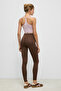 Veltren Women's Flexible and Soft Textured Contrast Piped Dark Brown Leggings - 5