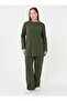 Ribbed Stitch Detail on the Front Tunic & Pants Sportswear Plus Size Set - Dark Khaki -