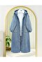 Buttoned Front Hooded Denim Cap with Epaulet Detail and Pockets - Ice Blue - 5