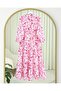 Small Leaf Pattern Half Button Sleeve Elastic Dress -Fuchsia - 3